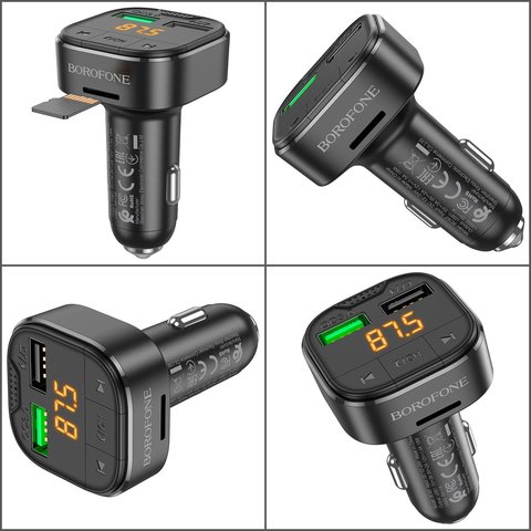 FM-трансмиттер Borofone BC43, черный, с дисплеем, USB тип-A, 2 порта, 18 Вт, Quick Charge, 12-24 B, #6974443387223 Превью 1