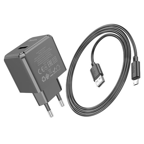 Сетевое зарядное устройство Hoco CS11A, черный, с micro-USB кабелем тип-В, 1 порт, #6942007603584 Превью 1