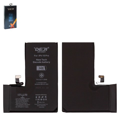 Batería Deji puede usarse con Apple iPhone 15 Pro, Li-ion, 3.879 V, 3400 mAh, mayor capacidad, sin mensaje de error, decode battery Vista previa  1