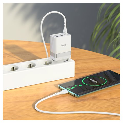 Adaptador de red Hoco N21 Pro, 30 W, Quick Charge, blanco, 3 puertos, #6931474778789 Vista previa  1