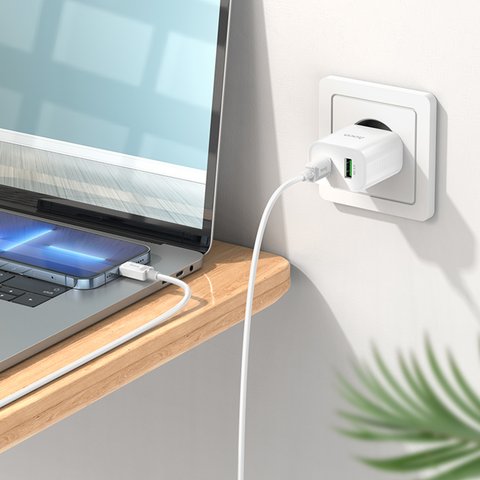 Adaptador de red Hoco C80A Plus, 20 W, Power Delivery (PD), blanco, 2 puertos, #6931474779885 Vista previa  1