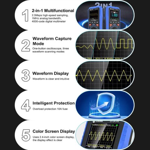 Multímetro Sunshine DT-24 Pro, digital, con osciloscopio Vista previa  7
